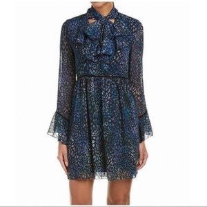 Laundry Leopard Print Clip Dot Neck Tie Dress